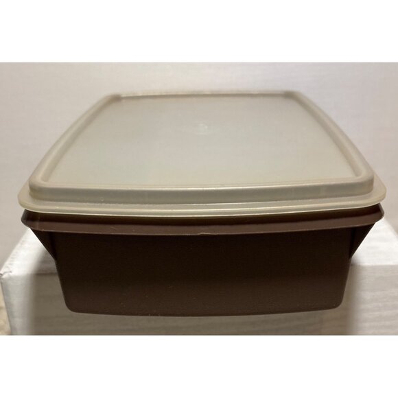 Vtg TUPPERCRAFT Brown Tupperware Craft Container Clear Lid 1980's Sewing Beading - Picture 8 of 14